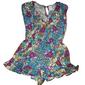 Lucky Brand Floral Ruffle Swimsuit Romper Cover-Up Size Medium‎